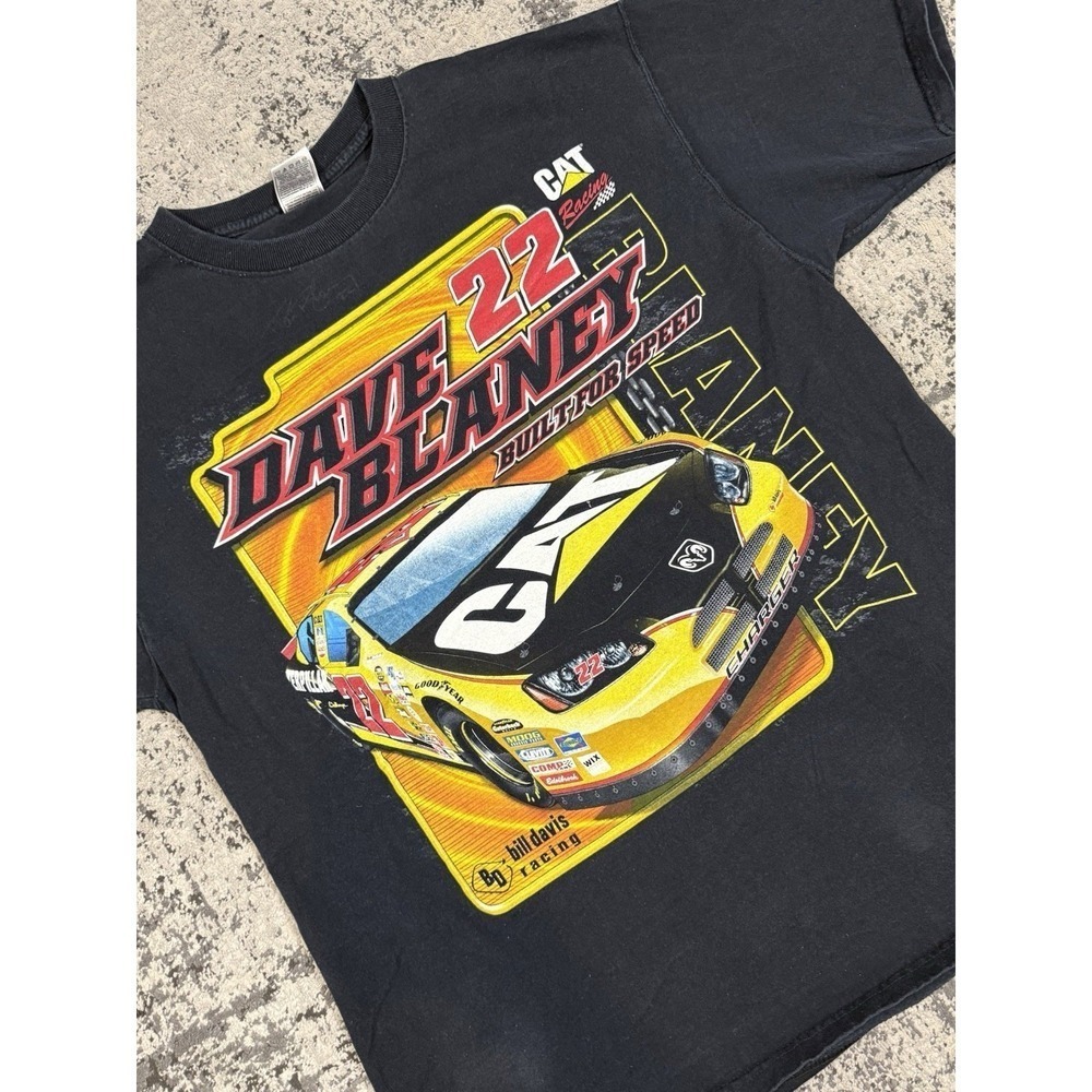 Y2K Dave Blaney CAT NASCAR T Shirt Mens XL Bill Davis Racing Black